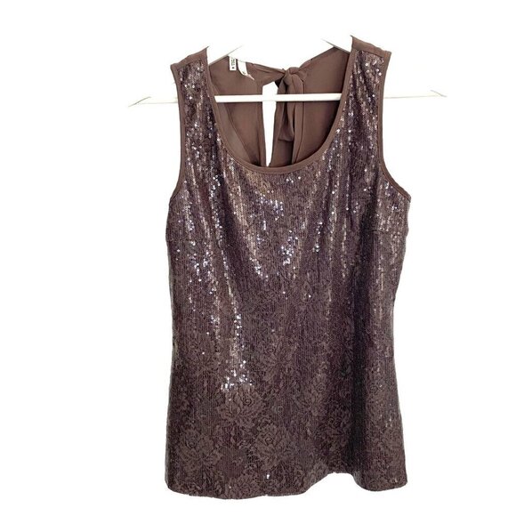 Studio Y Sequin Chiffon Sleeveless Top with Bow Tie Back & Rose Pattern Size M - Picture 1 of 9